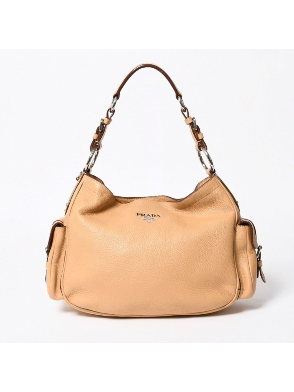 Prada Hobo Handbag Logo Jacquard Canvas Silver Beige